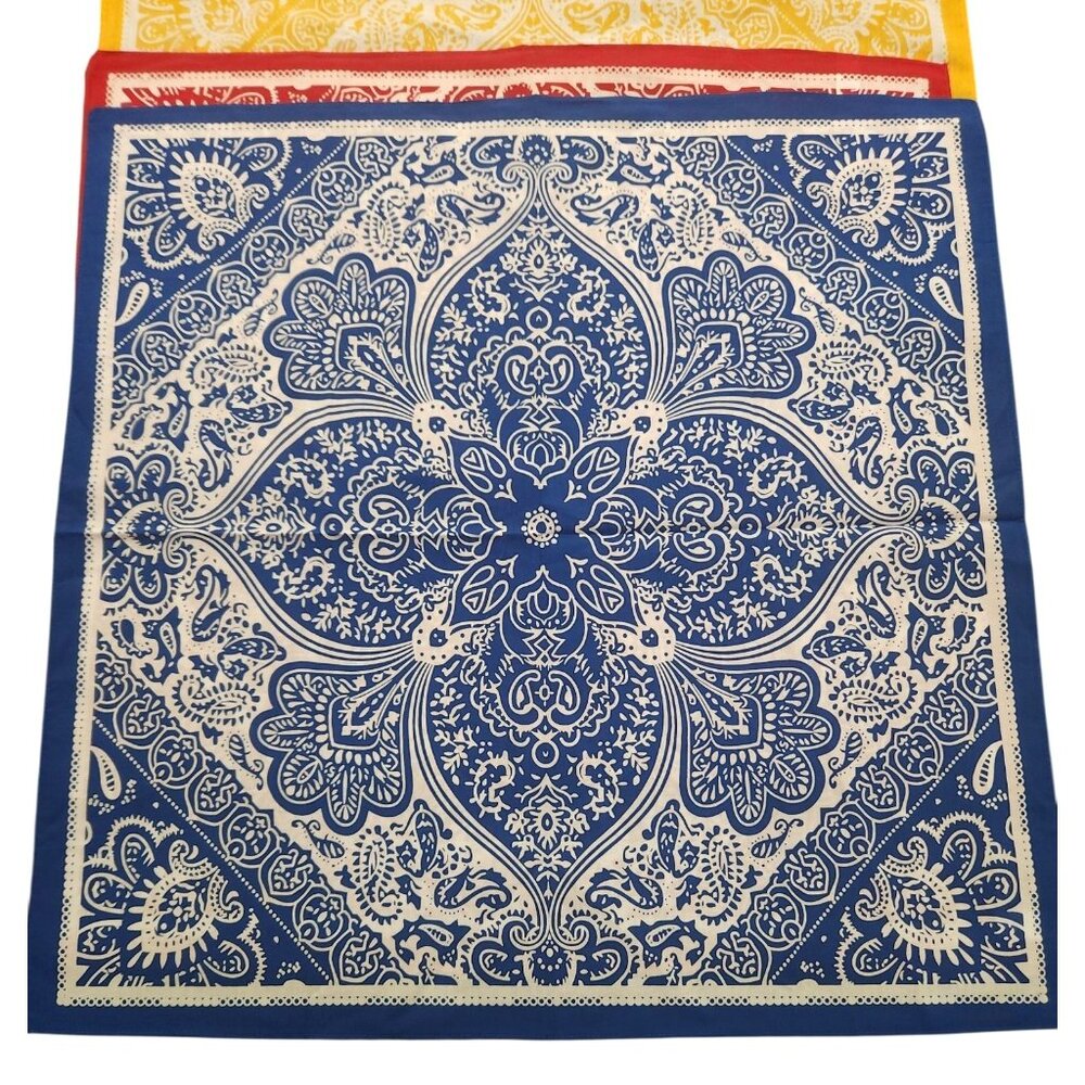 Paisley Bandanas 22"x22" Cotton Square Handkerchiefs Blue Red Yellow 3 Multicolo - Picture 4 of 12